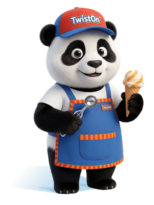 Twiston Panda Mascot holding Ice Cream